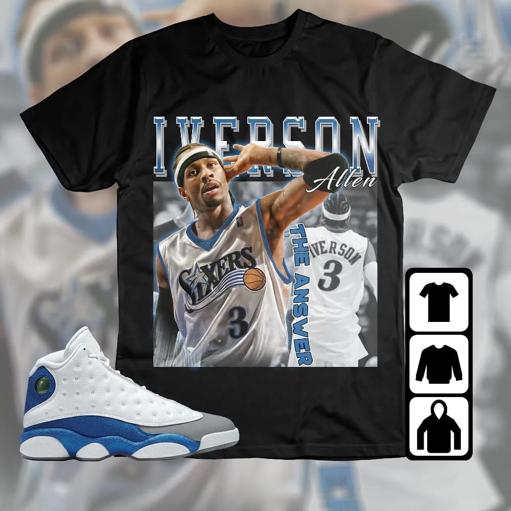 Inktee Store - Jordan 13 Retro French Blue Unisex T-Shirt - Allen Iverson The Answer - Vintage Sneaker Match Tees Image