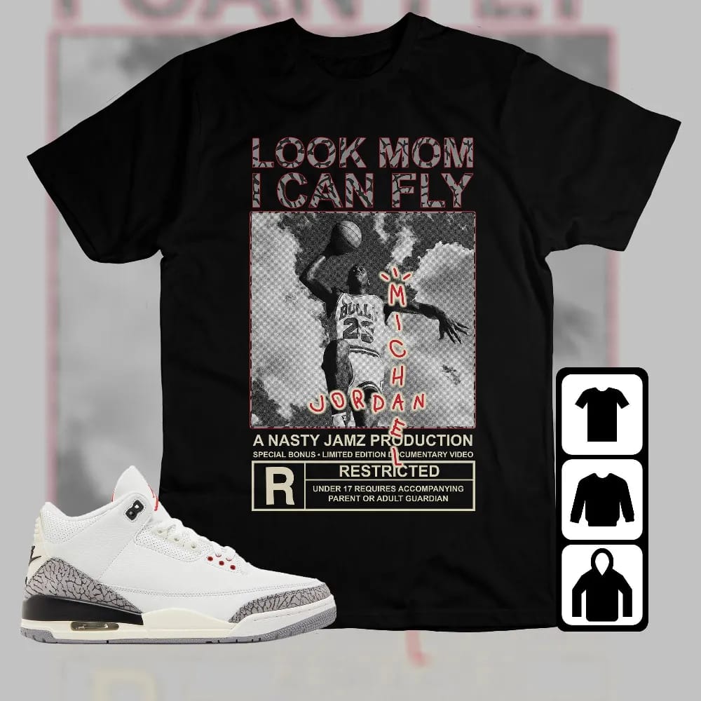 Inktee Store - Jordan 3 White Cement Reimagined Unisex T-Shirt - Mj Can Fly - Sneaker Match Tees Image