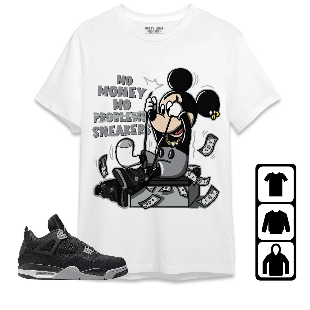Inktee Store - Jordan 4 Retro Black Canvas Unisex T-Shirt - Mo Money Mickey - Sneaker Match Tees Image