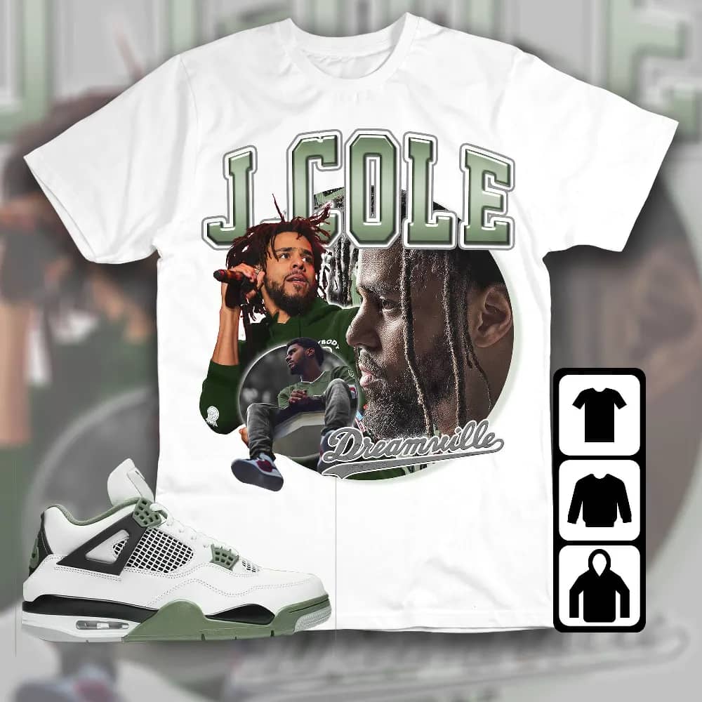 Inktee Store - Jordan 4 Seafoam Oil Green Unisex T-Shirt - Cole Rapper - Sneaker Match Tees Image