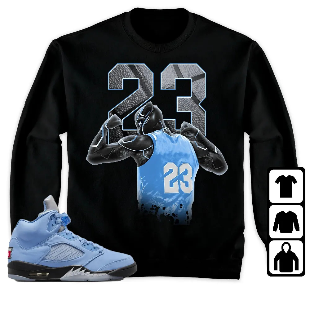 Inktee Store - Jordan 5 University Blue Unisex T-Shirt - Number 23 Panther - Sneaker Match Tees Image