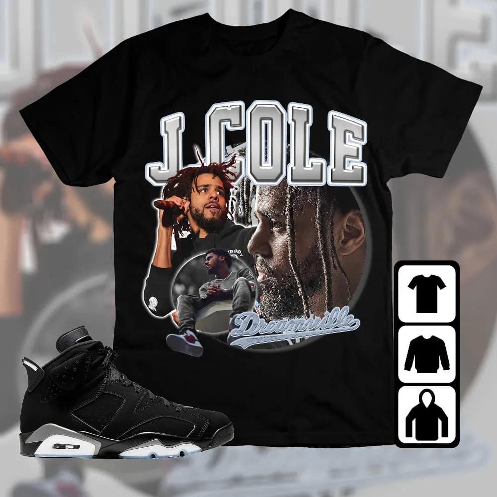 Inktee Store - Jordan 6 Black Chrome Metallic Silver Unisex T-Shirt - Cole Rapper - Sneaker Match Tees Image