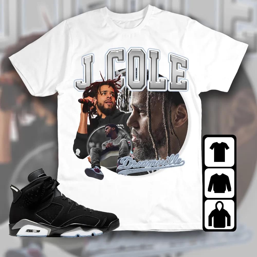 Inktee Store - Jordan 6 Black Chrome Metallic Silver Unisex T-Shirt - Cole Rapper - Sneaker Match Tees Image
