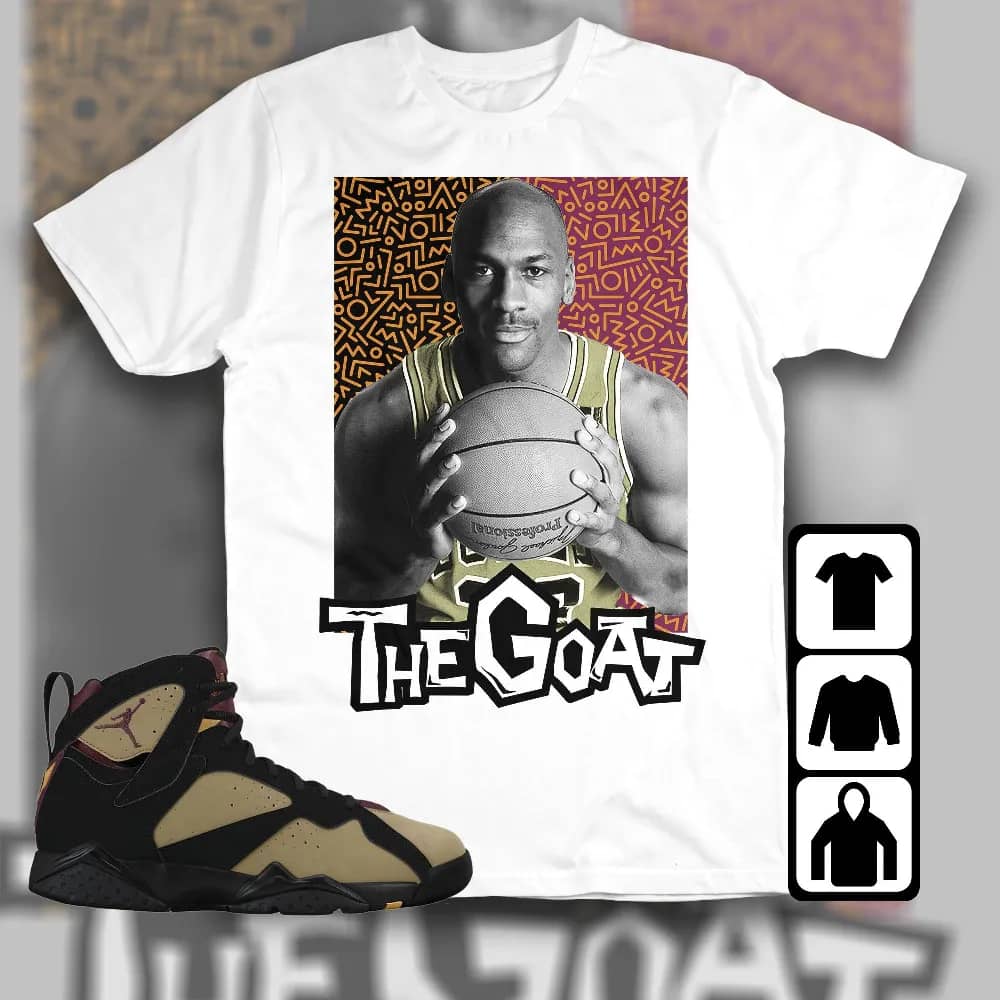 Inktee Store - Jordan 7 Black Olive Cherrywood Unisex T-Shirt - The Goat Doodle - Sneaker Match Tees Image