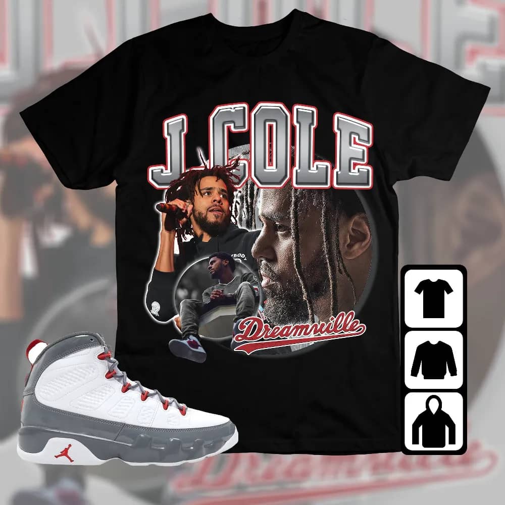 Inktee Store - Jordan 9 Retro Fire Red Unisex T-Shirt - Cole Rapper - Sneaker Match Tees Image