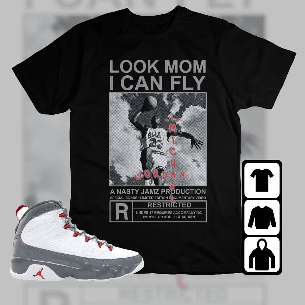 Inktee Store - Jordan 9 Retro Fire Red Unisex T-Shirt - Mj Can Fly - Sneaker Match Tees Image