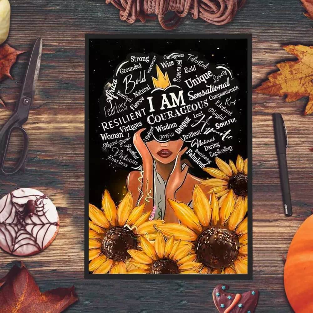 Black Women Strong Queen Afro Art African American Sunflower Wall Decoration Poster