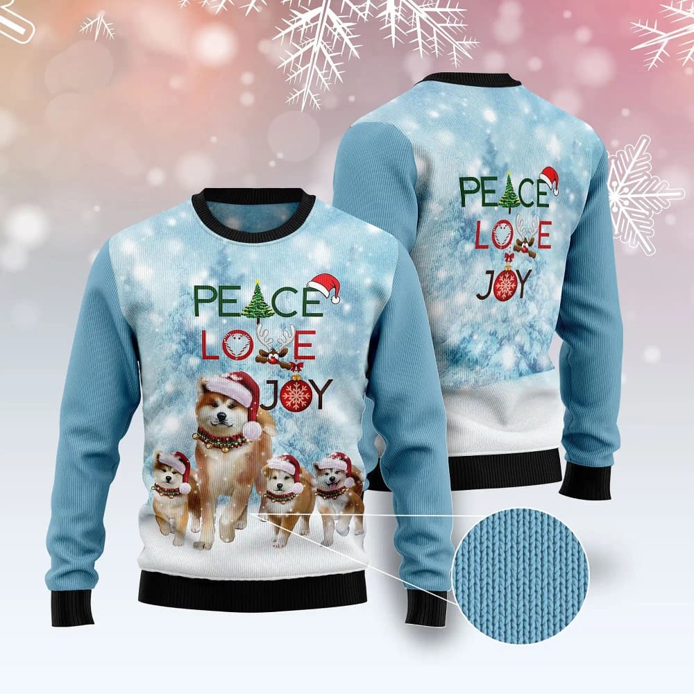Akita Peace Love Joy Christmas Knitted Xmas Best Holiday Gifts Ugly Sweater