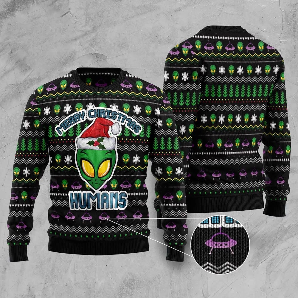 Alien Merry Humans Knitted Xmas Best Holiday Gifts Ugly Sweater