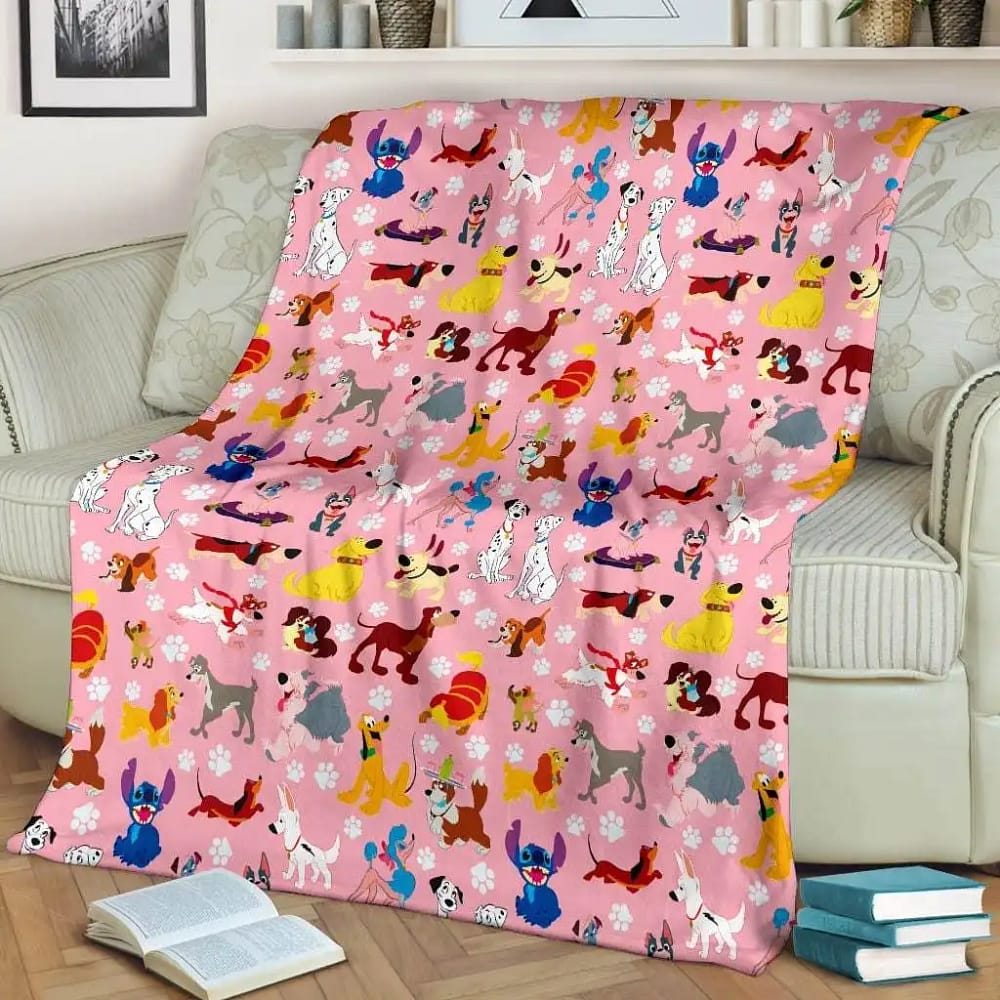 Baby Pink All Disney Dogs Paws Disney Inspired Soft Cozy Comfy Bedroom Livingroom Office Home Decoration Fleece Blanket