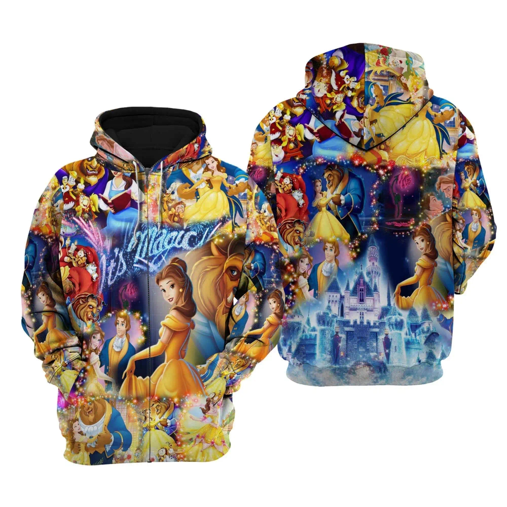 Beauty &Amp; Beast Glitter Castle Disney Cartoon Graphic Outfits Clothing Men Women Kids Toddlers Hoodie 3D