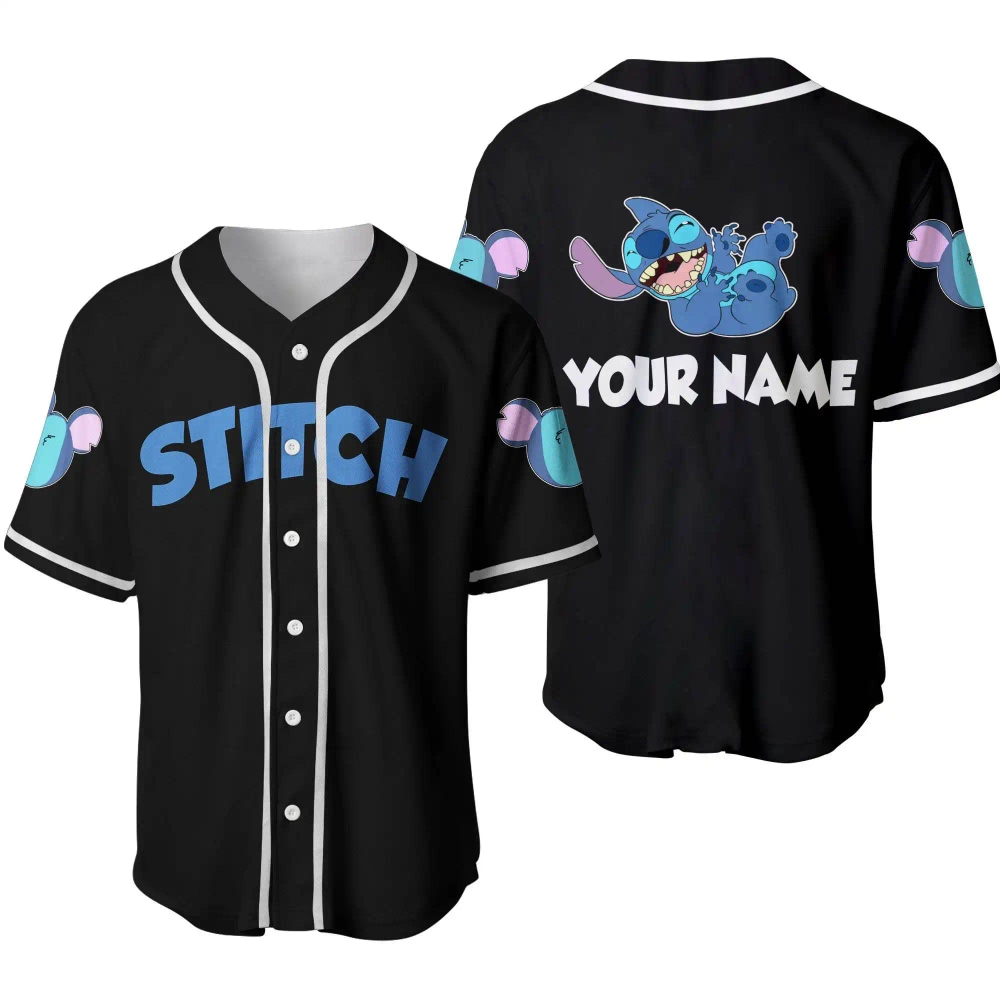 Chilling Stitch Blue Disney Unisex Cartoon Graphic Casual Outfits Custom Personalized Men Women Baseball Jersey