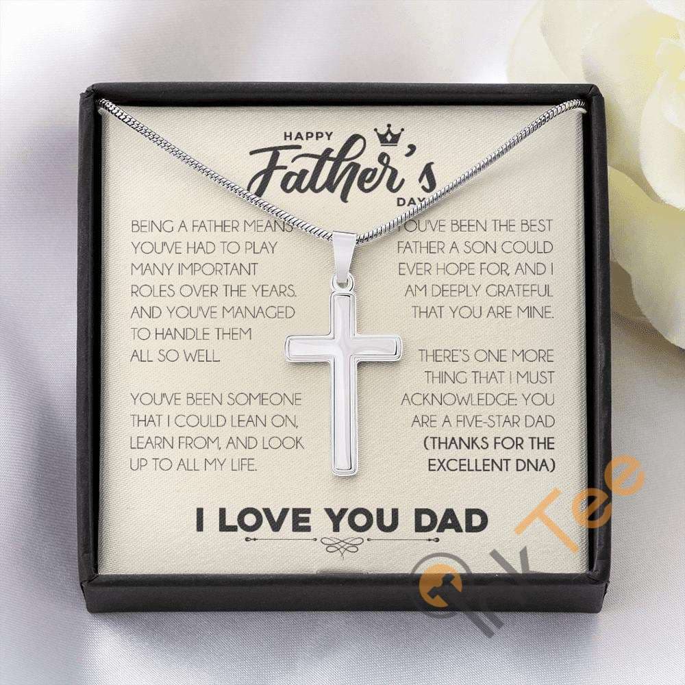 Father's Day Gift Father Birthday For Dad Message Card Son Christian Cross Necklace Personalized Gifts