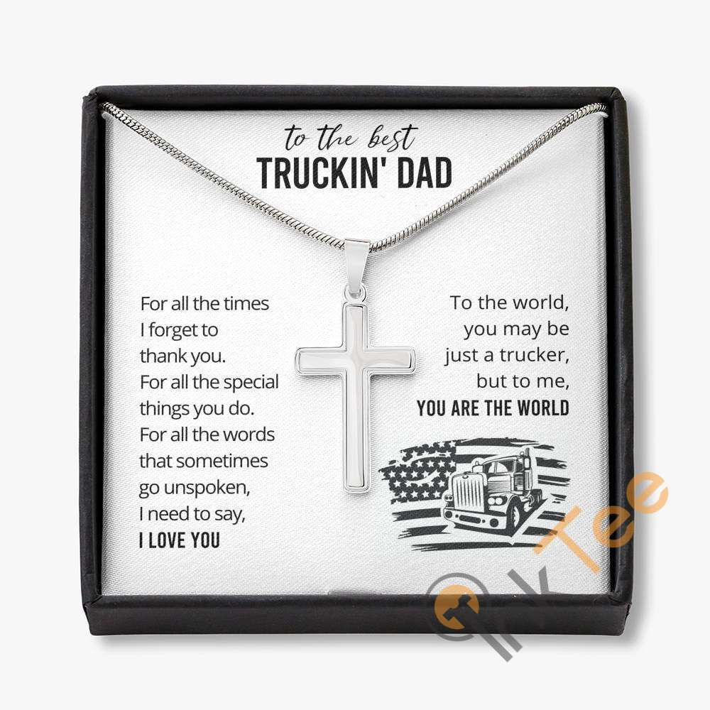 Father's Day Gift For Trucker From Daughter Or Son Truck Driver Dad Best Truckin' Fathers Jewelry Cross Necklace Personalized Gifts