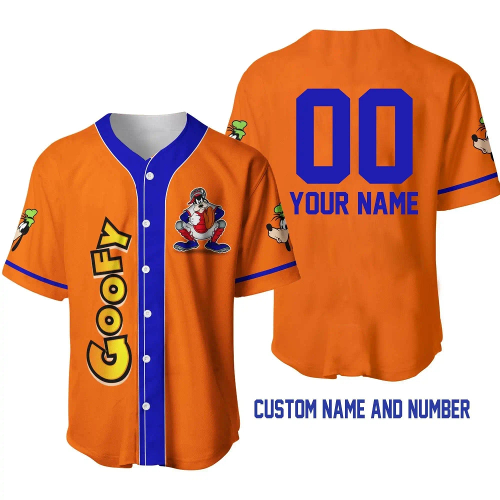 Goofy Dog Orange Blue Disney Unisex Cartoon Graphic Casual Outfits Custom Personalized Men Women Baseball Jersey