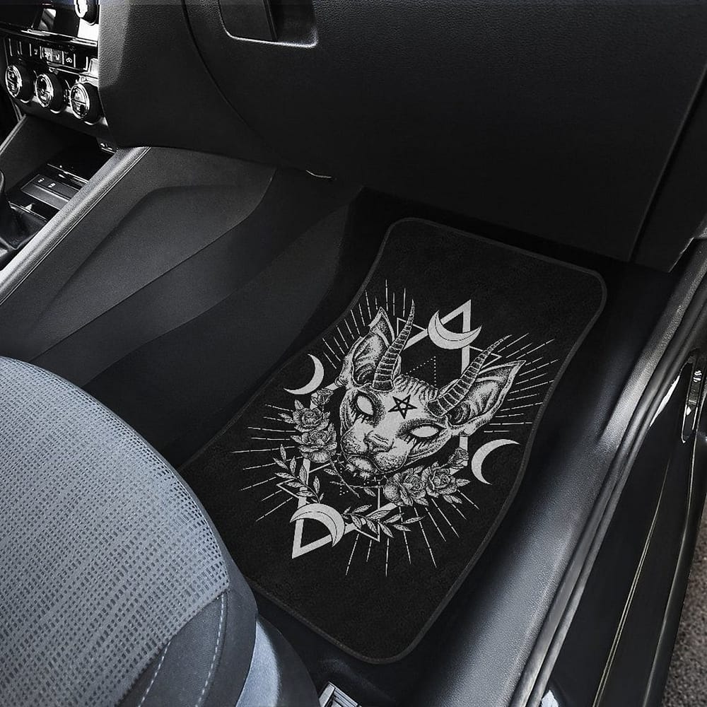 Inktee Store - Gothic Occult Black Cat Unique Sphinx Style Awesome Demonic White Eye Car Floor Mats Image