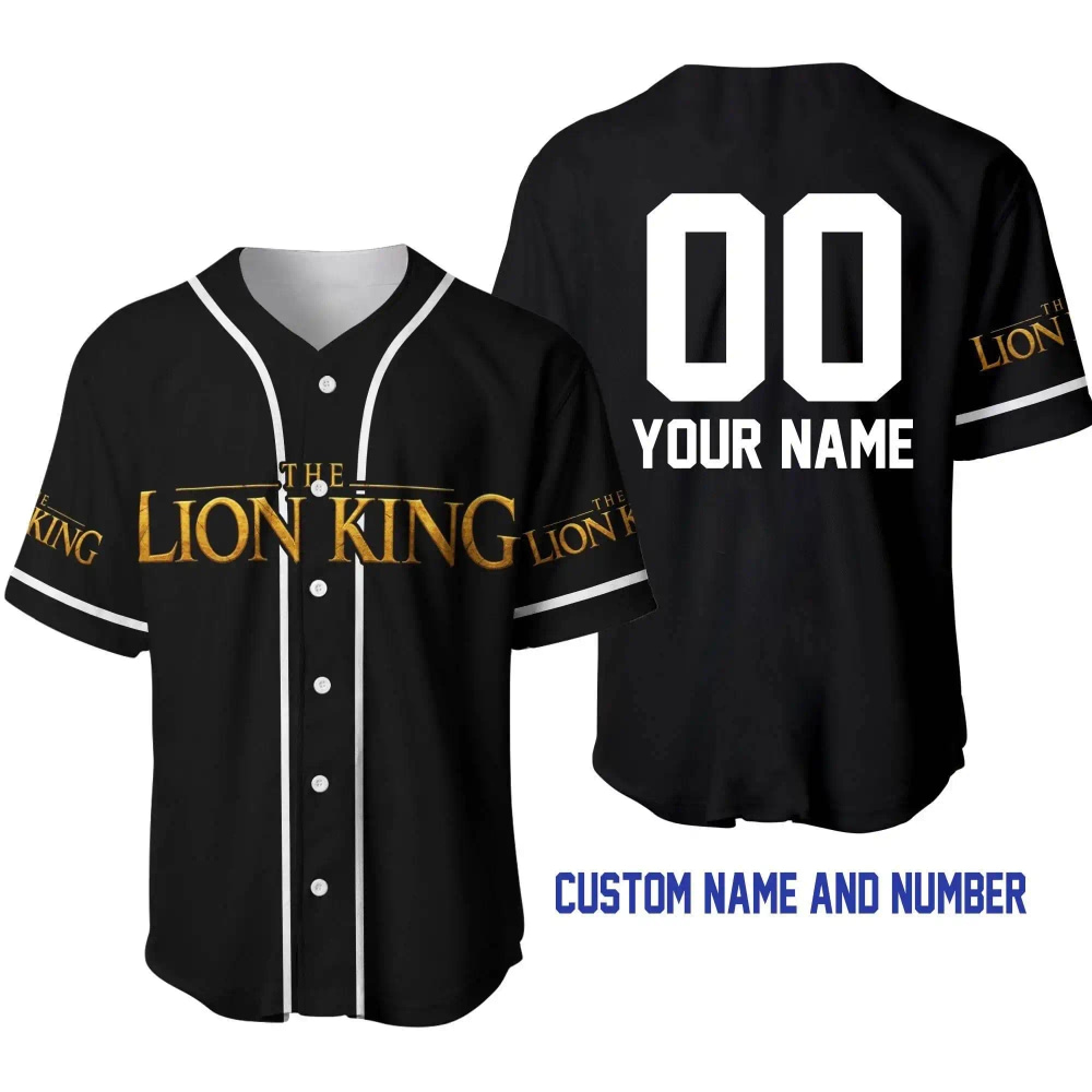 Lion King Black White Disney Unisex Cartoon Graphic Casual Outfits Custom Personalized Men Women Baseball Jersey
