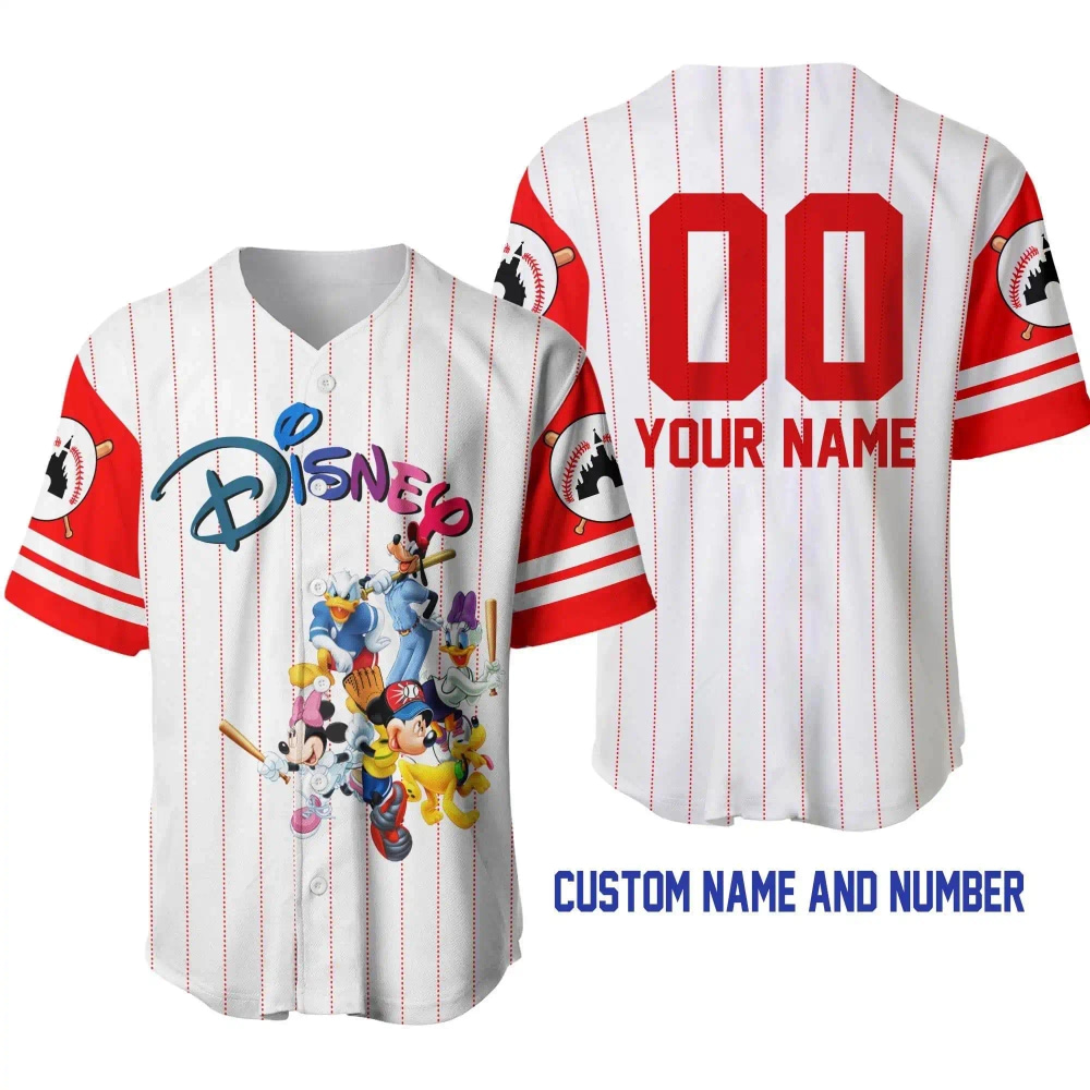 Mickey &Amp; Friends White Red Disney Unisex Cartoon Graphic Casual Outfits Custom Personalized Men Women Baseball Jersey