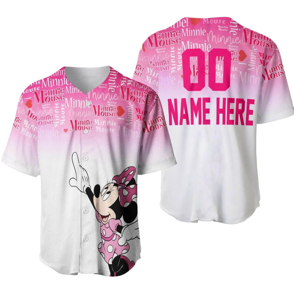 Minnie Mouse Quotes Pink White Disney Unisex Cartoon Graphic Casual Outfits Custom Personalized Men Women Baseball Jersey