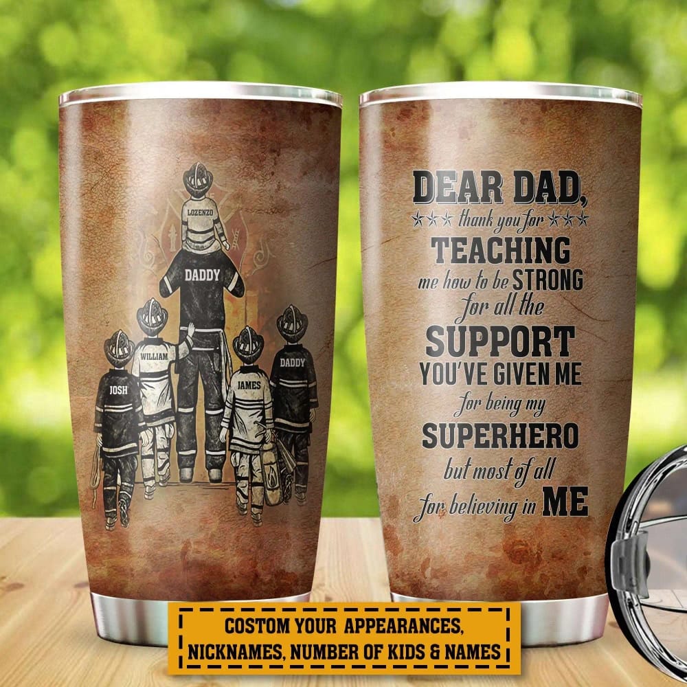 Personalized Firefighter Dad And Child Thank You Custom Gift Stainless Steel Tumbler