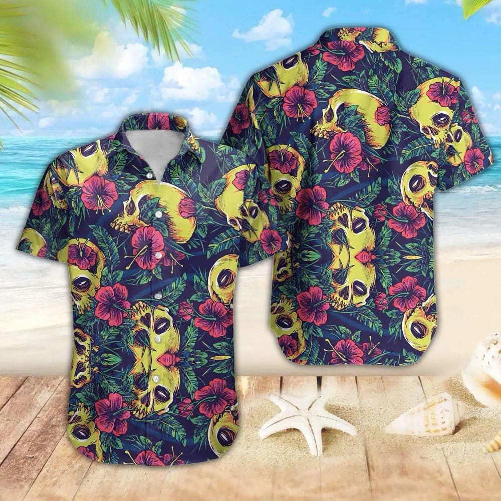 Sugar Skull Floral Weed Tropical Pattern Summer Vacation Hawaiian Shirts