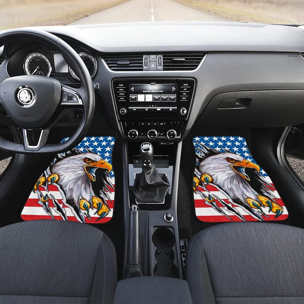 Inktee Store - Us Independence Day Bald Eagle Breaking Though Claw Scratch Car Floor Mats Image