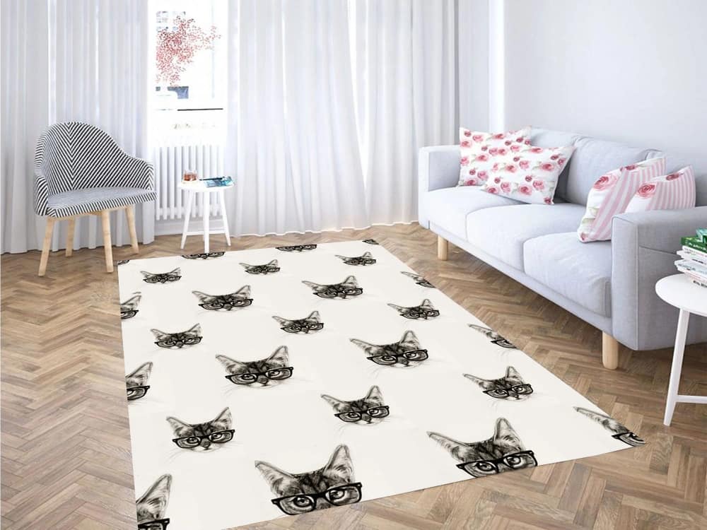 Glasses Cat Pattern Carpet Rug