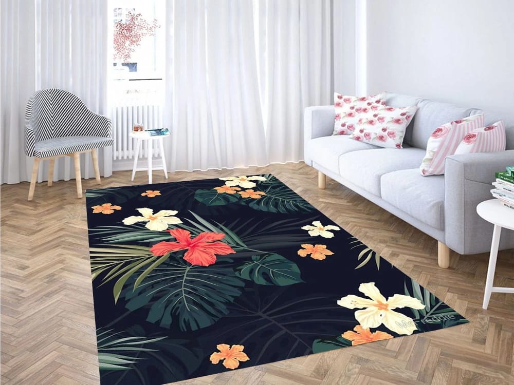 Tropical Flower Wallpaper Carpet Rug