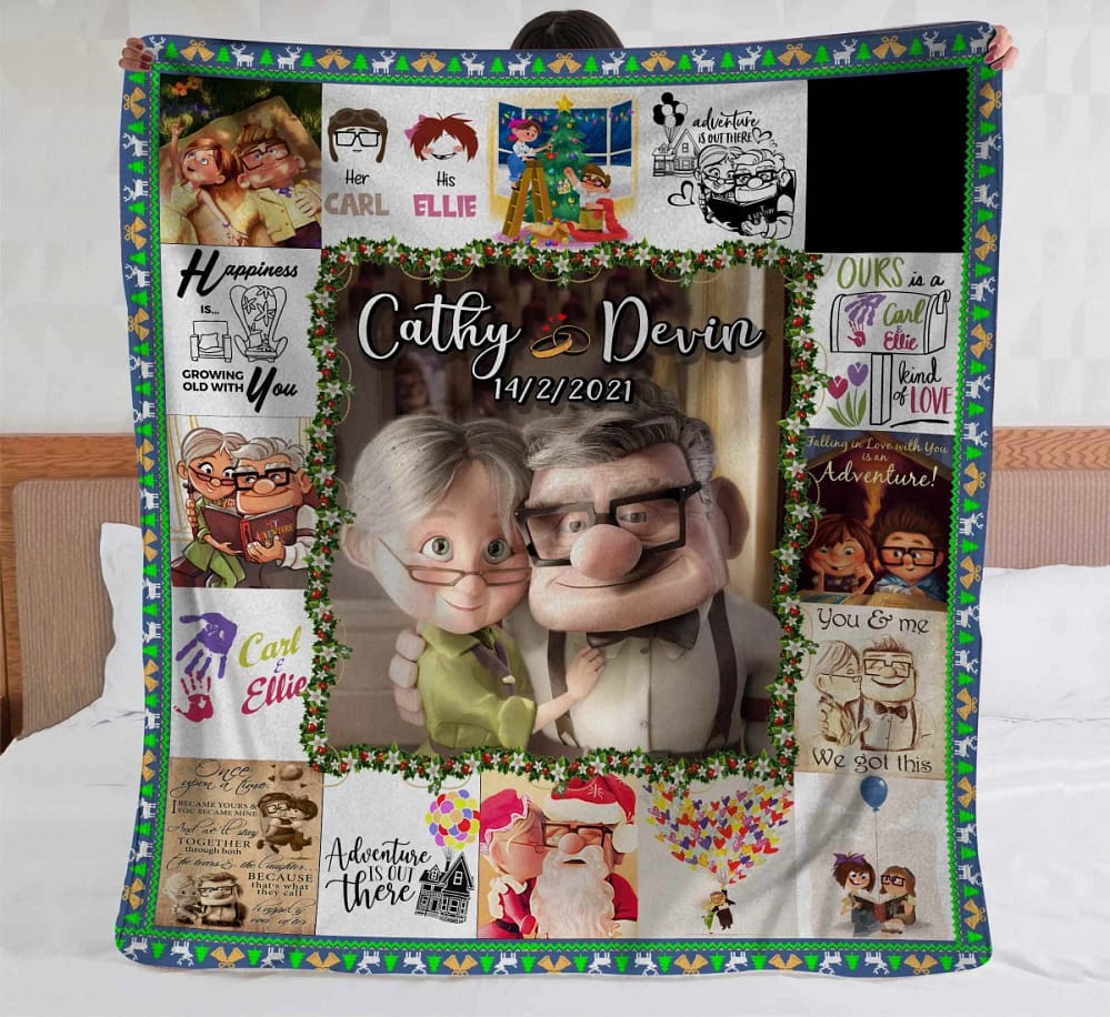Personalized Carl And Ellie Couple Custom Disney Up Movie Bedding Decor Fleece Blanket