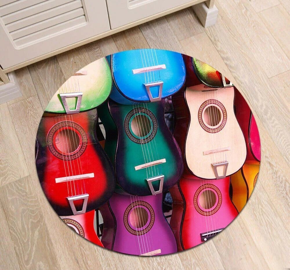 Colorful Guitar Limited Edition Round Amazon Best Seller Sku 268218 Rug