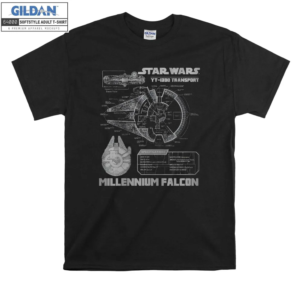 Inktee Store - Star Wars Millennium Falcon Grey Schematics T-Shirt Image