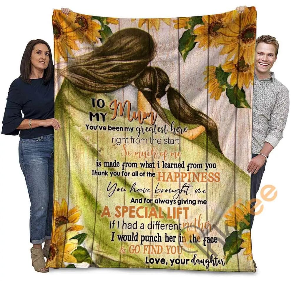 To My Mum You've Been My Greatest Hero Sunflower Mom And Daughter Ultra Soft Cozy Plush Fleece Blanket