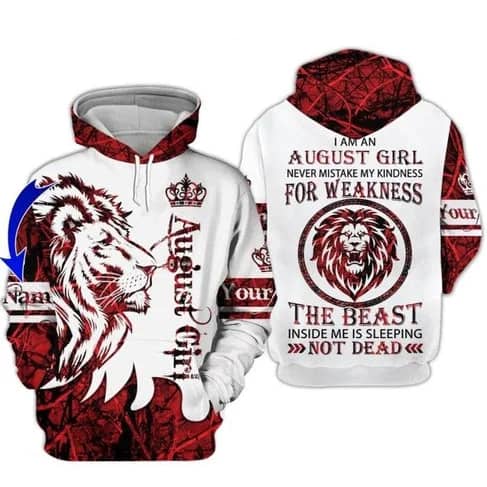 Custom Personalized Birthday August Girl Lion Pullover 3D Hoodie