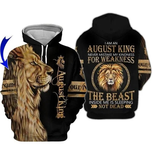 Custom Personalized Birthday August King Pullover 3D Hoodie