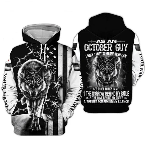 Custom Personalized Birthday October Guy Wolf Pullover 3D Hoodie