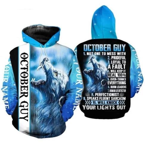 Custom Personalized Birthday October Guy Wolf Style 2 Pullover 3D Hoodie