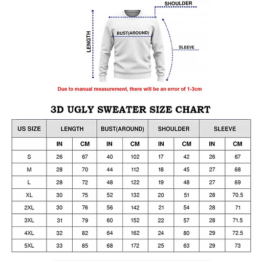 Ugly Christmas Sweater Size Chart