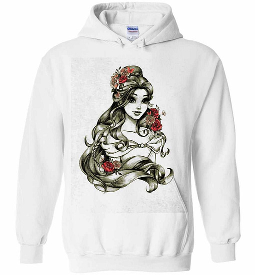 Inktee Store - Disney Beauty And The Beast Belle Drawing Rose Graphic Hoodies Image