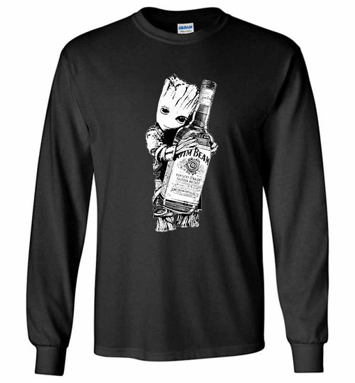 Inktee Store - Baby Groot Hug Jim Beam Black Long Sleeve T-Shirt Image