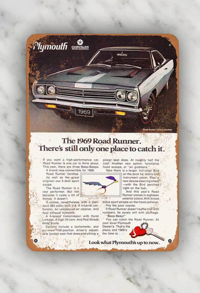 Retro Wall Decor 1969 Plymouth Road Runner Metal Sign