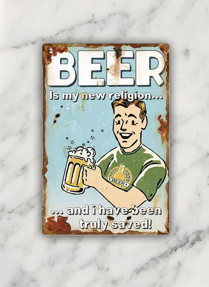 Original Retro Design Beer Is My New Religion Wall Art For Bar/man Cave Metal Sign