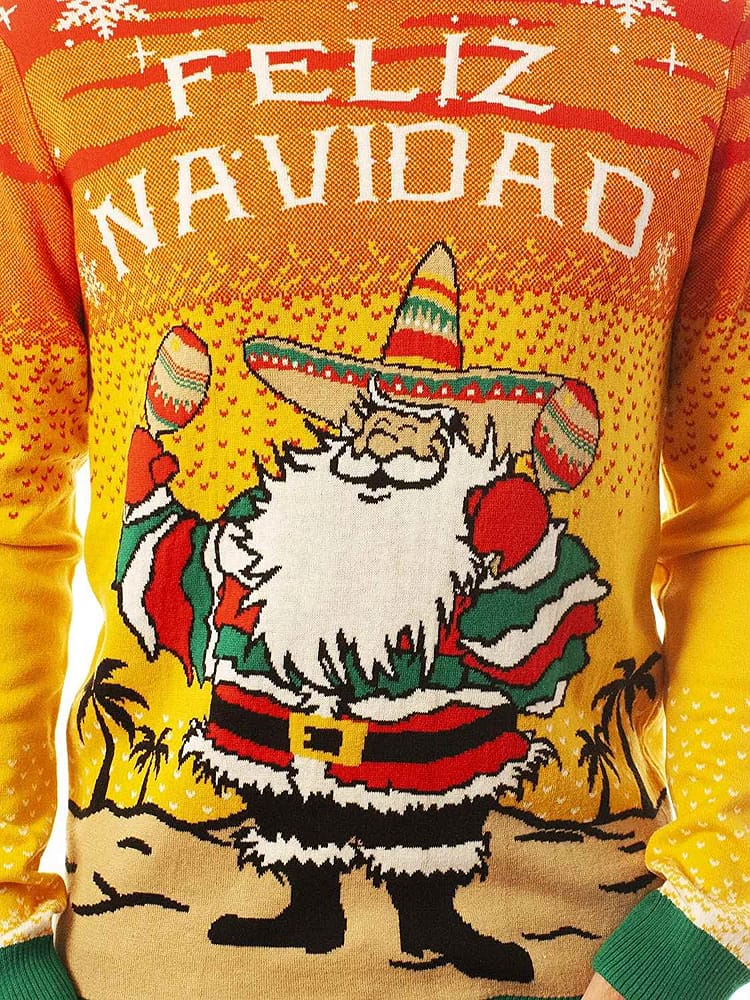 Inktee Store - Funny Santa Feliz Navidad Green Ugly Christmas Sweater Image