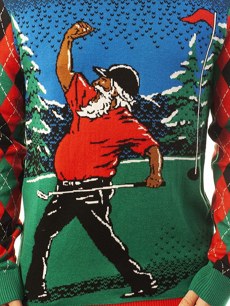 Inktee Store - Funny Santa Golfing Santa Green Ugly Christmas Sweater Image