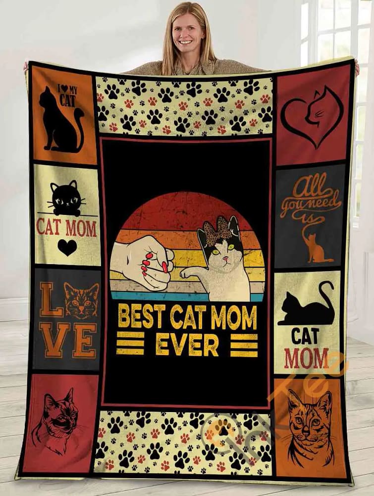 Best Cat Mom Ever Bump Fit Cat Lover Ultra Soft Cozy Plush Fleece Blanket