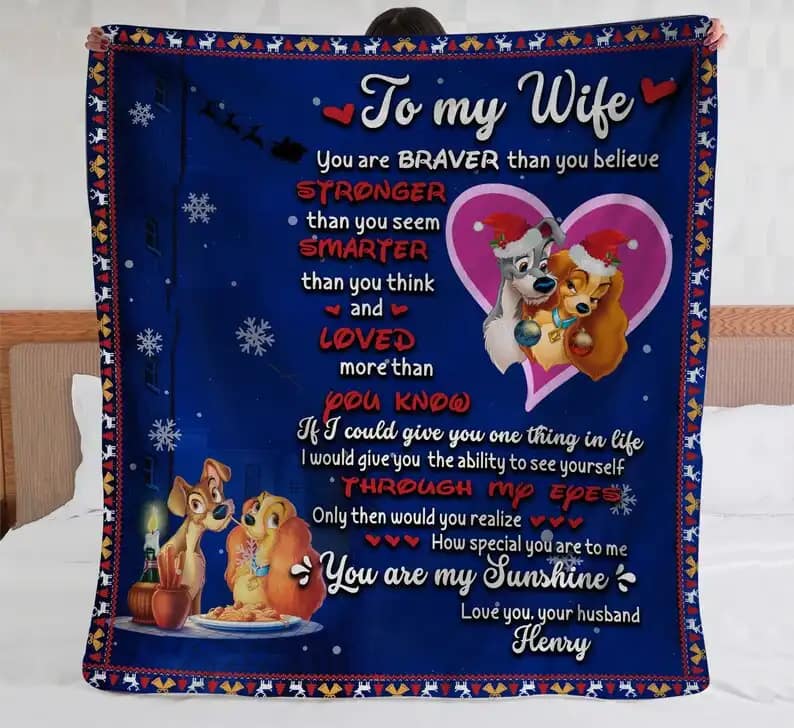 Amazon Personalized To My Wife Lady And The Tramp Bedding Decor Sofa Fleece Blanket