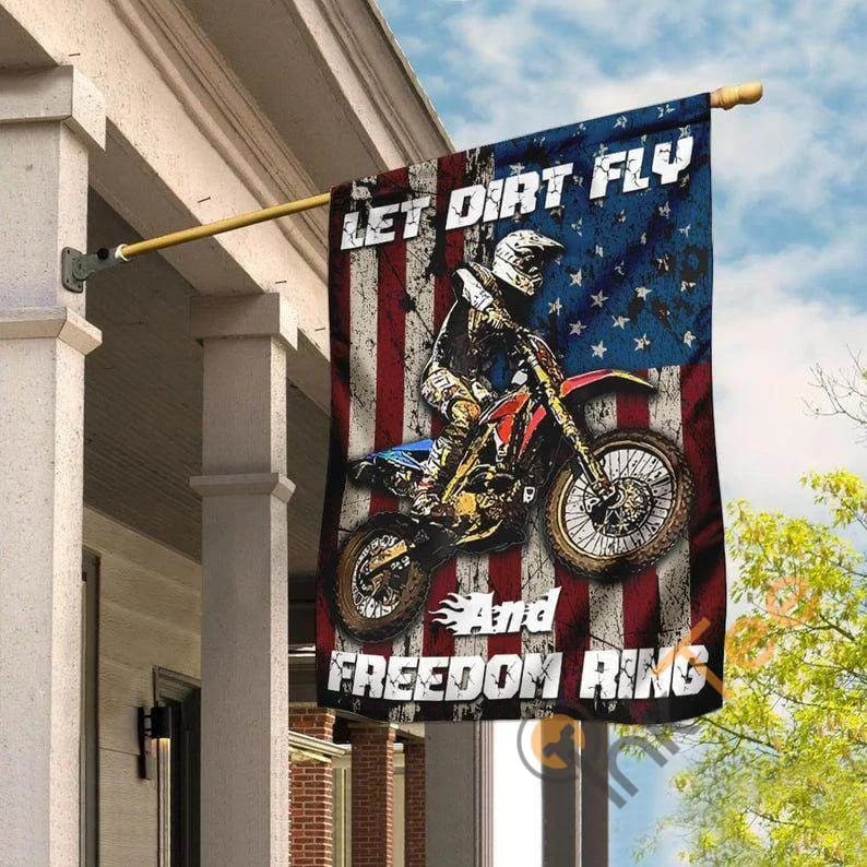 Motocross 4th Of July Motorcycle Biker Let Dirt Fly And Freedom Ring Independence Day Sku 0276 House Flag