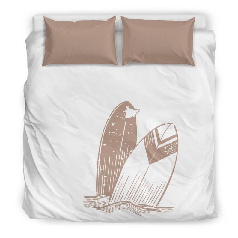 Inktee Store - Best Californien Bed Set Duvet Cover With White And Soft Pastel Pink Surf Board In The Ocean Quilt Bedding Sets Image