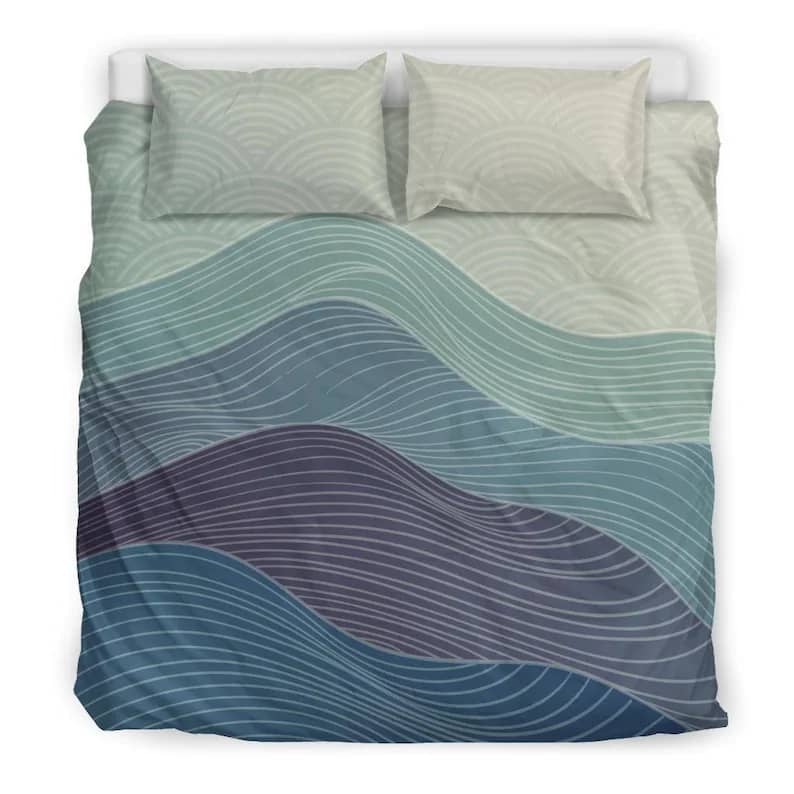 Inktee Store - Blue And Purple Japanese Style Abstract Lines And Waves Horizon Quilt Bedding Sets Image