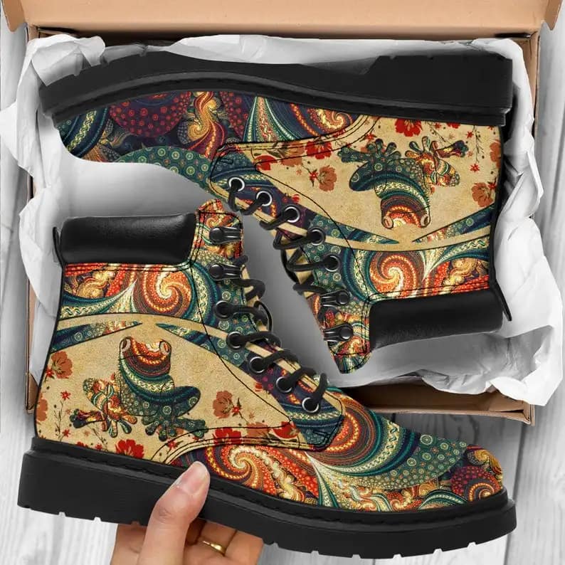 Hiking Vintage Boots Frog Pattern Style All Season Boot