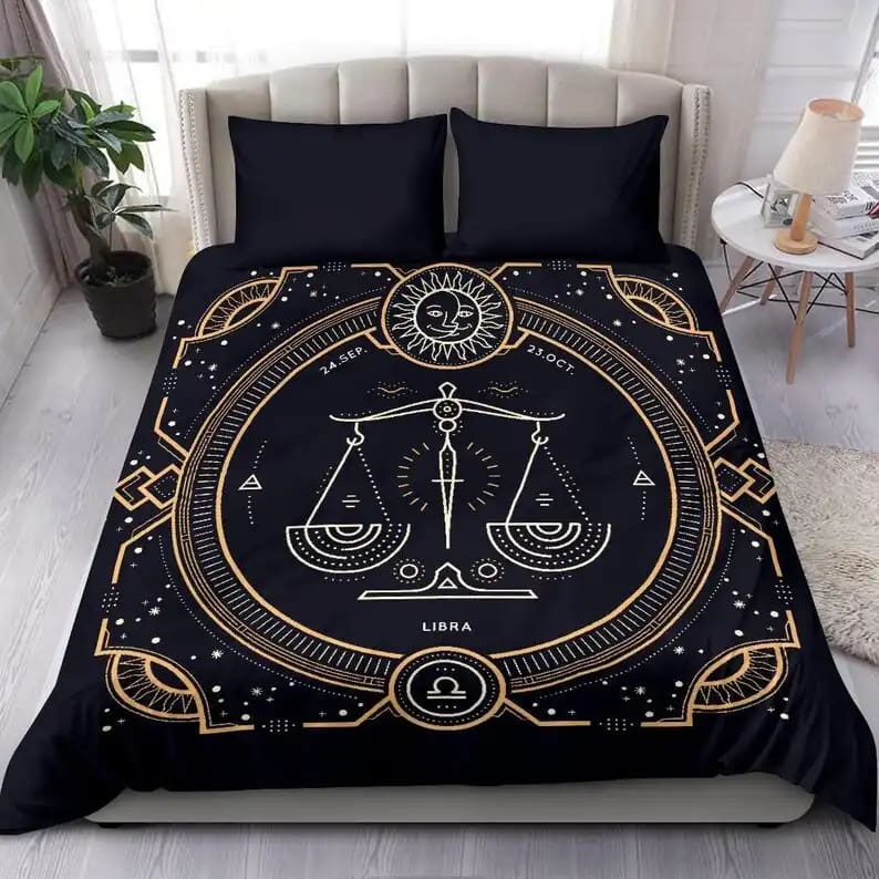 Luxurious Astrological Libra Symbol Gold Zodiac Sign Quilt Bedding Sets
